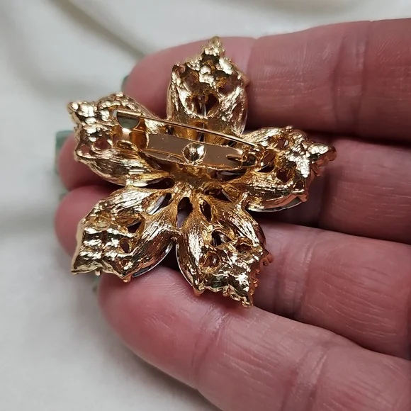 Women's Colorful Rhinestone Floral Brooch Retro Style Pin Rhinestone Sparkling - Picture 3 of 5